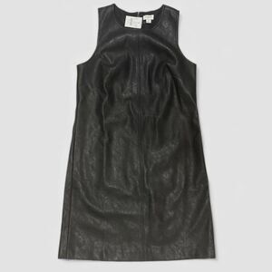NWT J. Crew Faux Leather Sleeveless Shift Dress Cocktail Party Vegan Black 4